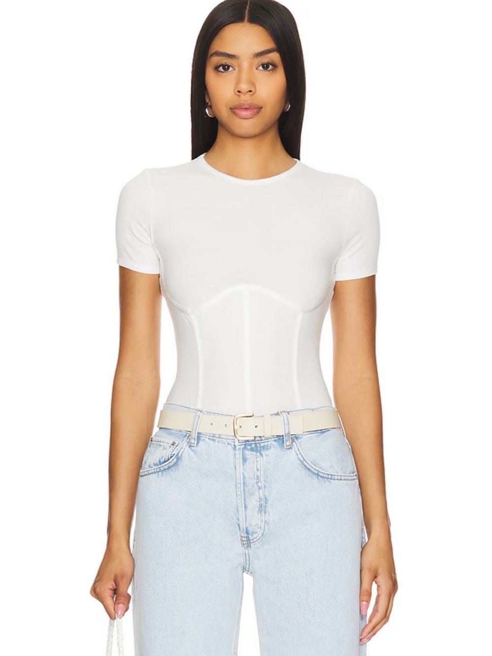 Good American Weightless Scuba Corset Bodysuit White Size L NWT